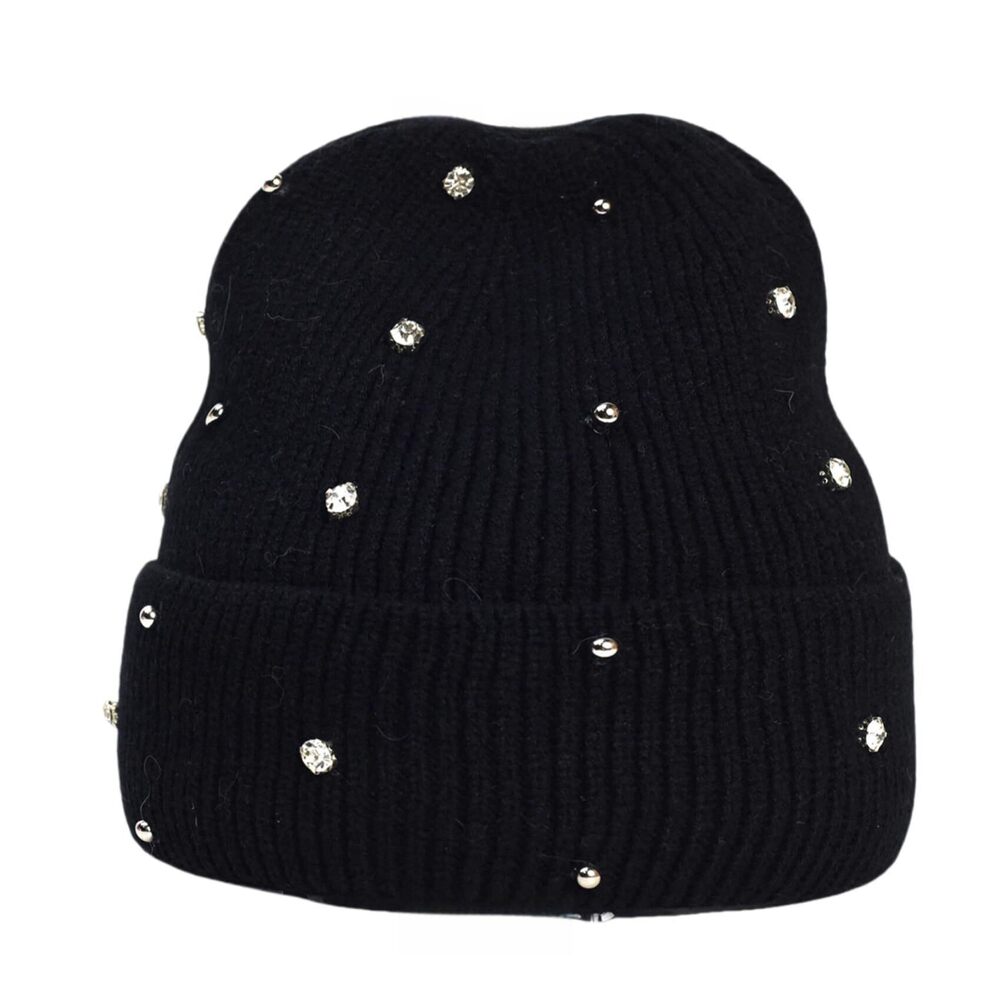 6173 Bling Rhinestone Knit Beanie Hats Girls Warm Fleece Lined Winter Hat